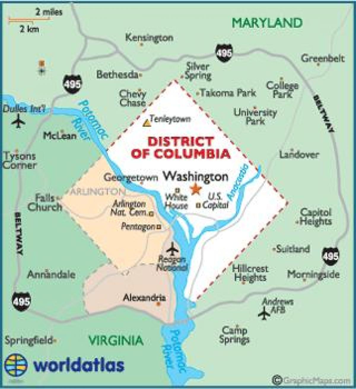 washington dc og washington state kort