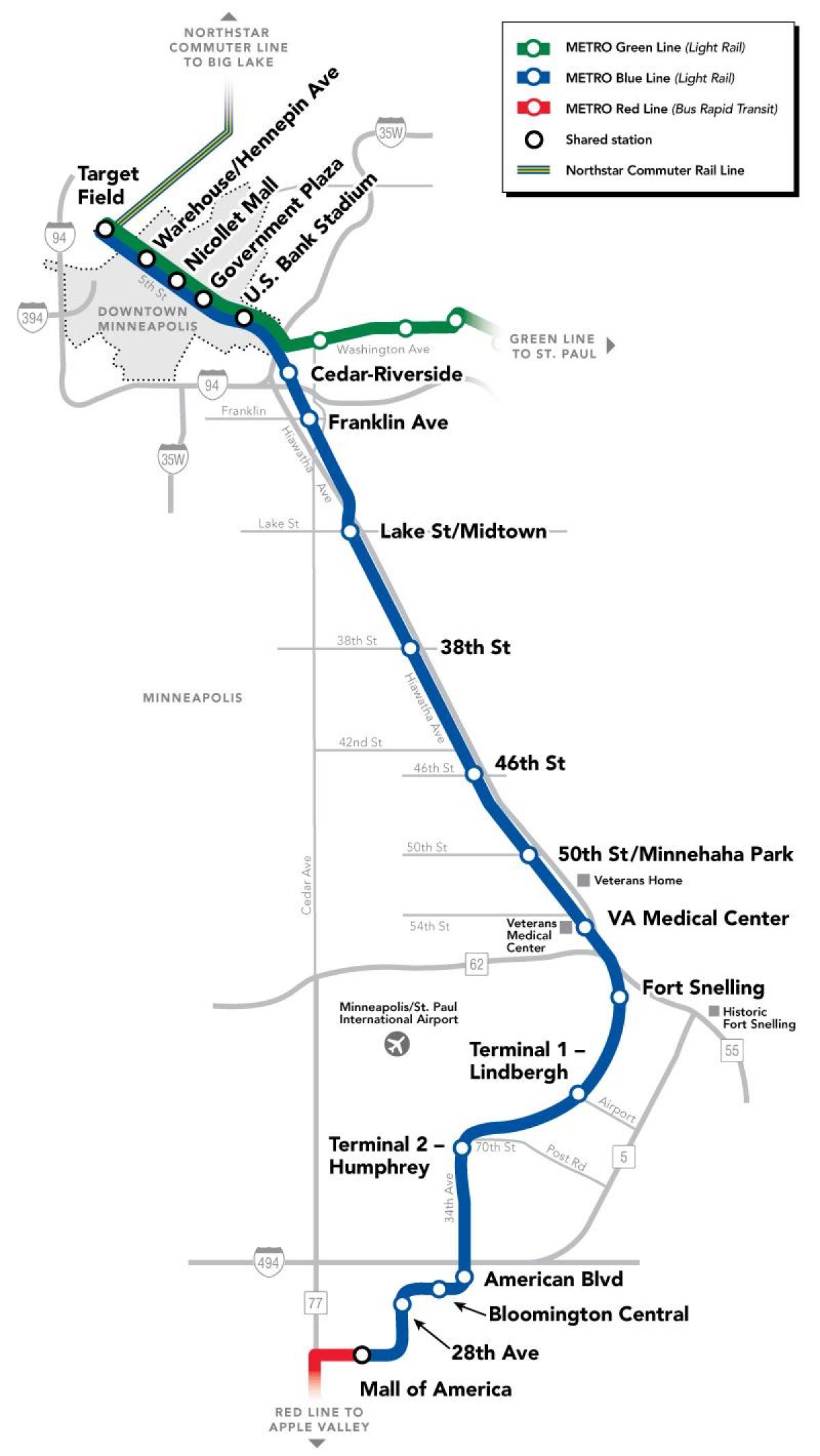 washington metroens blå linje kort