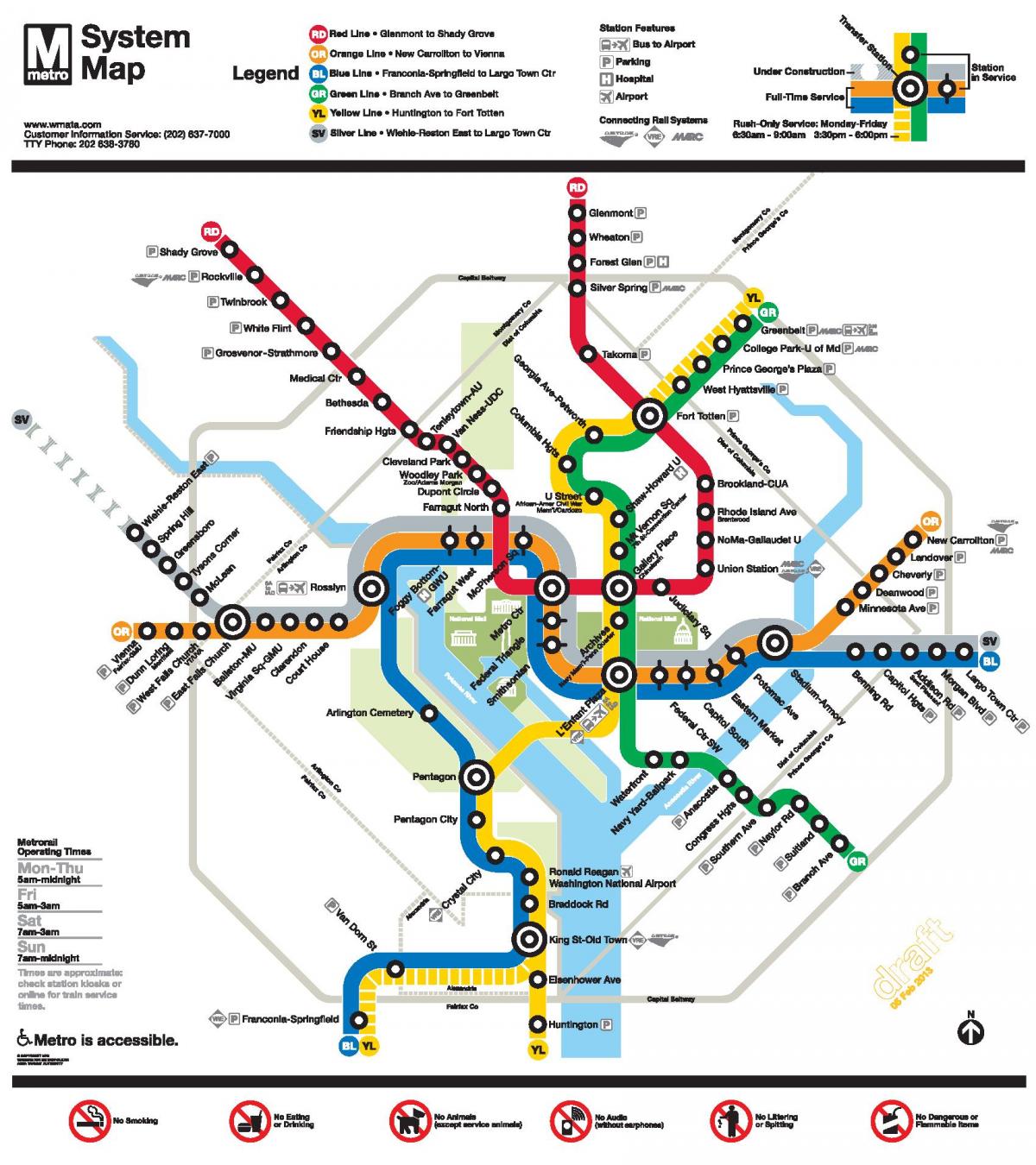 washington dc metro linje kort