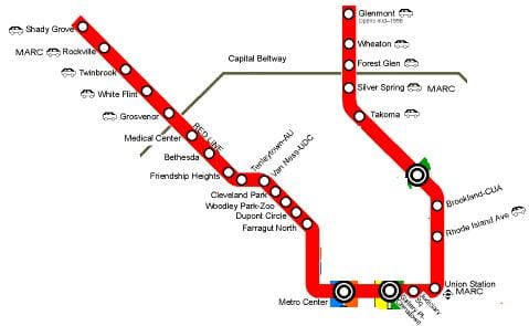 washington dc, red line kort