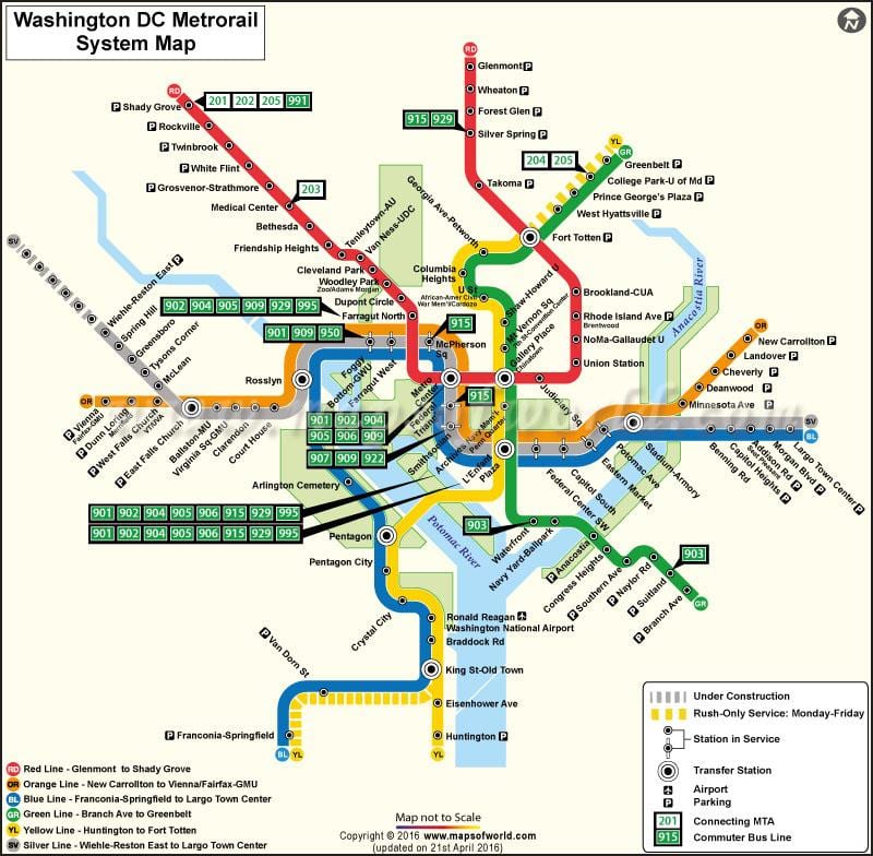 washington dc sporvogn kort