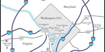 Washington hovedstadsområdet kort